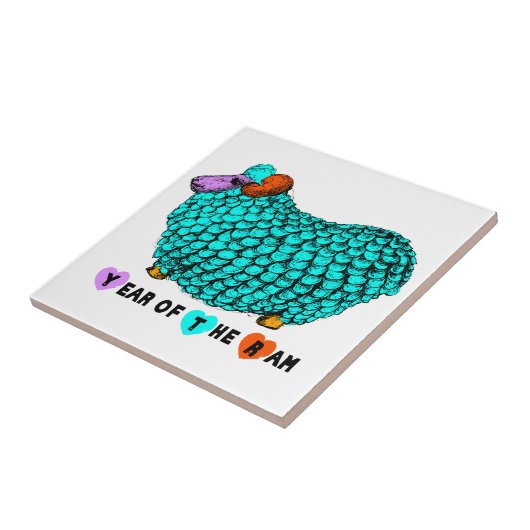 Funny Türkise Ram Chinese Year Zodiac Tile Fliese (Seite)