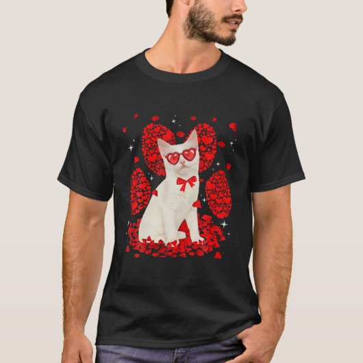 Funny Turkish Angora Cat Valentine Paw Heart Cat L T-Shirt (Vorderseite)