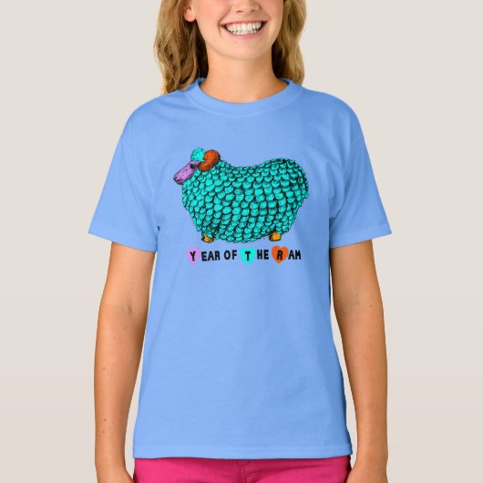 Funny Turquoise Ram Chinese Year Zodiac Girl T-Shi T-Shirt (Vorderseite)