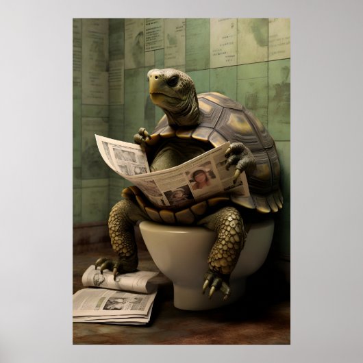 Funny Turtle Bathroom Print, Toilet Newspaper Art Poster (Vorne)