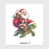 Funny Turtle Christmas Santa Riding Sea Turtle Xma Aufkleber (Blatt)