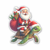 Funny Turtle Christmas Santa Riding Sea Turtle Xma Aufkleber (Vorderseite)