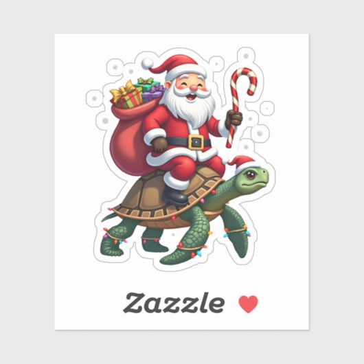 Funny Turtle Christmas Santa Riding Sea Turtle Xma Aufkleber (Blatt)