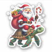 Funny Turtle Christmas Santa Riding Sea Turtle Xma Aufkleber (Vorderseite)