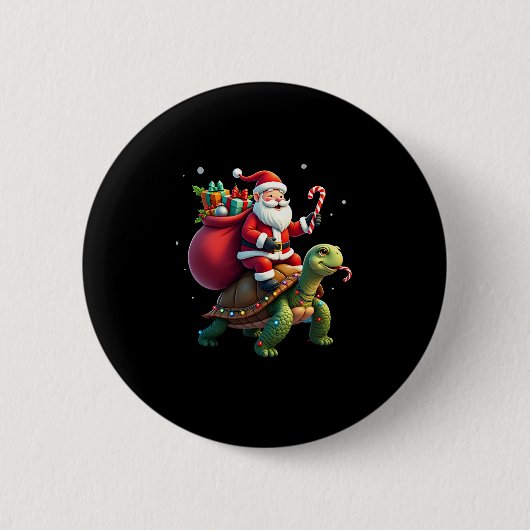 Funny Turtle Christmas Santa Riding Sea Turtle Xma Button (Vorderseite)