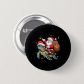 Funny Turtle Christmas Santa Riding Sea Turtle Xma Button (Vorne & Hinten)
