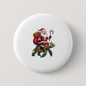 Funny Turtle Christmas Santa Riding Sea Turtle Xma Button (Vorderseite)