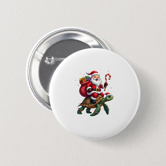Funny Turtle Christmas Santa Riding Sea Turtle Xma Button (Vorne & Hinten)