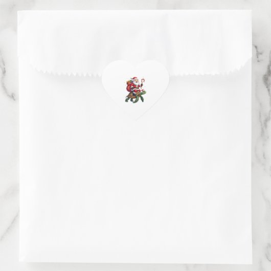 Funny Turtle Christmas Santa Riding Sea Turtle Xma Herz-Aufkleber (Tasche)