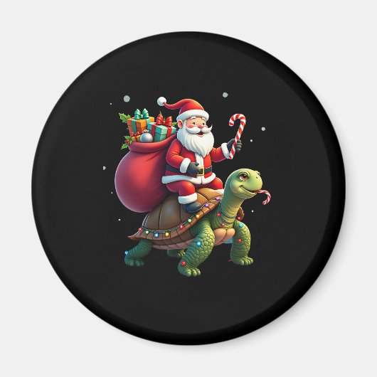 Funny Turtle Christmas Santa Riding Sea Turtle Xma Magnet (Vorne)