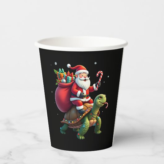 Funny Turtle Christmas Santa Riding Sea Turtle Xma Pappbecher (Vorderseite)