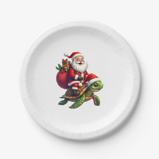 Funny Turtle Christmas Santa Riding Sea Turtle Xma Pappteller (Vorderseite)
