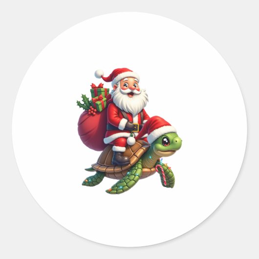 Funny Turtle Christmas Santa Riding Sea Turtle Xma Runder Aufkleber (Vorderseite)