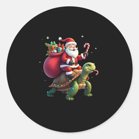 Funny Turtle Christmas Santa Riding Sea Turtle Xma Runder Aufkleber (Vorderseite)