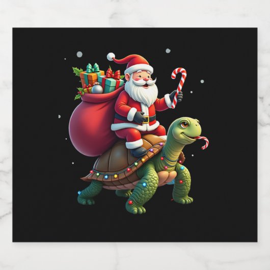 Funny Turtle Christmas Santa Riding Sea Turtle Xma Schaumweinetikett (Einzelnes Label)