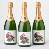 Funny Turtle Christmas Santa Riding Sea Turtle Xma Schaumweinetikett (Flaschen)