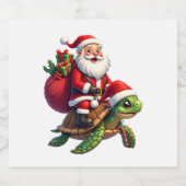 Funny Turtle Christmas Santa Riding Sea Turtle Xma Schaumweinetikett (Einzelnes Label)