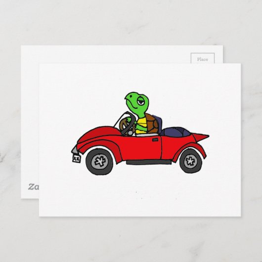 Funny Turtle Driving Red Convertible Car Postkarte (Vorne/Hinten)