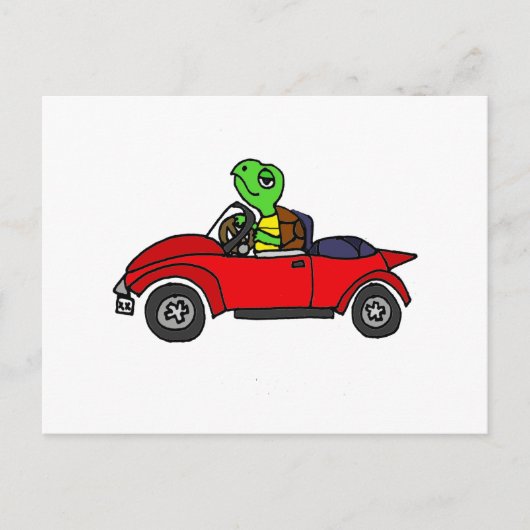 Funny Turtle Driving Red Convertible Car Postkarte (Vorderseite)