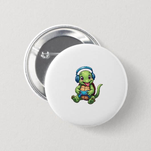 Funny Turtle Gamer Gaming Turtles Video Game (1) Button (Vorne & Hinten)