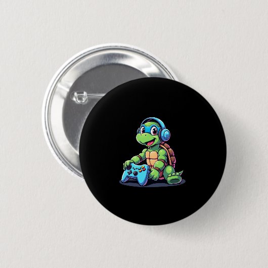 Funny Turtle Gamer Gaming Turtles Video Game (2) Button (Vorne & Hinten)