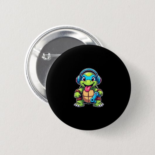 Funny Turtle Gamer Gaming Turtles Video Game (4) Button (Vorne & Hinten)