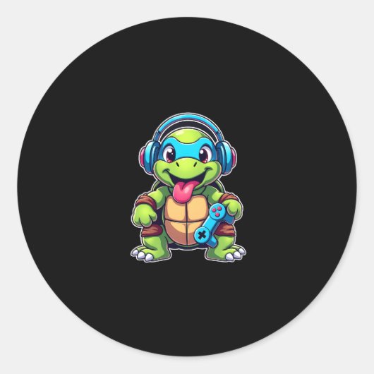 Funny Turtle Gamer Gaming Turtles Video Game (4) Runder Aufkleber (Vorderseite)