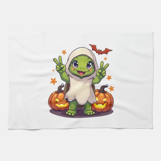 Funny Turtle Ghost Pumpkin Boo Halloween Kinder Me Geschirrtuch (Horizontal)