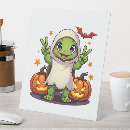 Funny Turtle Ghost Pumpkin Boo Halloween Kinder Me Sockelschild (In Situ)