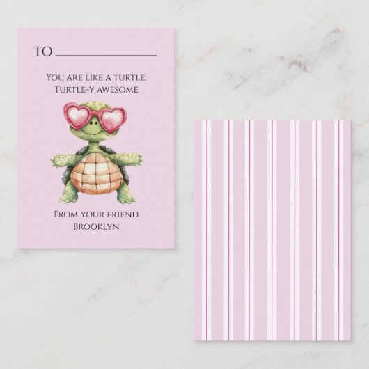Funny Turtle Kids School Valentine Card Mitteilungskarte (Vorne/Hinten)