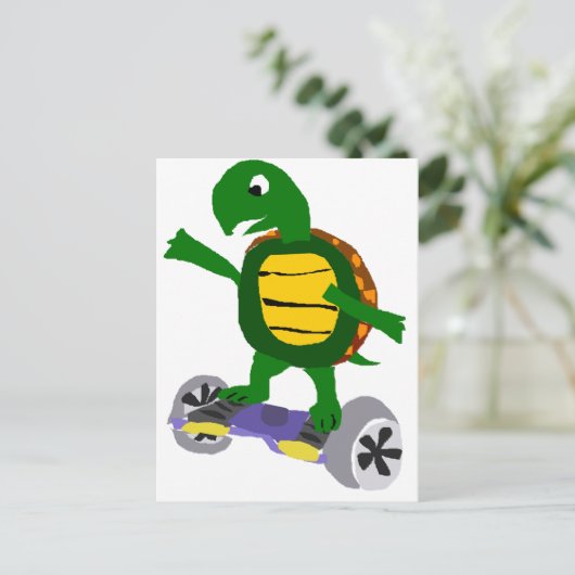 Funny Turtle on Hoverboard Originelle Kunst Postkarte (Stehend Vorderseite)