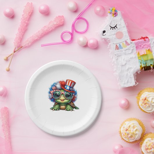 Funny Turtle Patriotic USA Flag Sunglass Pappteller (Party)