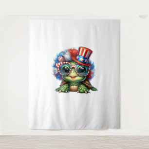 Funny Turtle Patriotic USA Flag Sunglass Wandteppich
