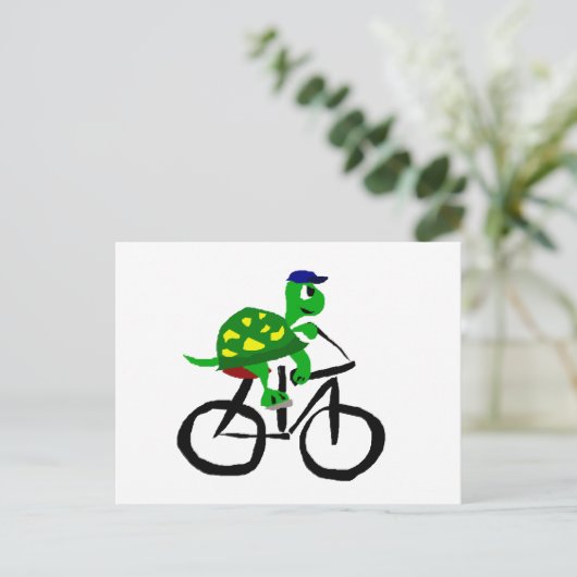 Funny Turtle Riding Bicycle Postkarte (Stehend Vorderseite)