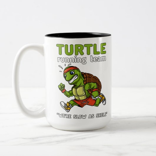 Funny Turtle Running Team Cardio Workout Übung Zweifarbige Tasse (Links)