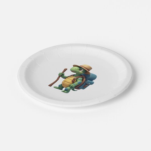 Funny Turtle Wandern Grafisches Camping Lover Adve Pappteller (Schrägansicht)
