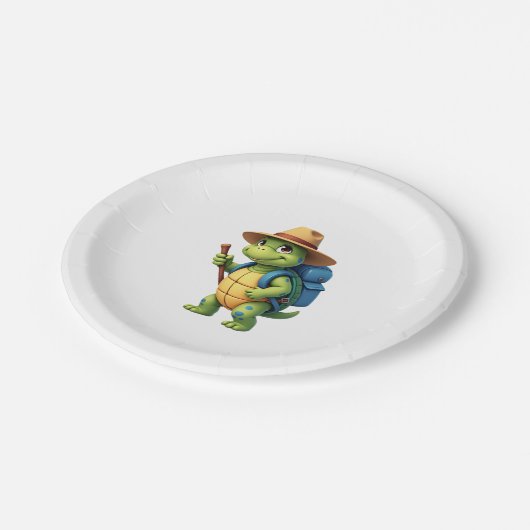 Funny Turtle Wandern Grafisches Camping Lover Adve Pappteller (Schrägansicht)