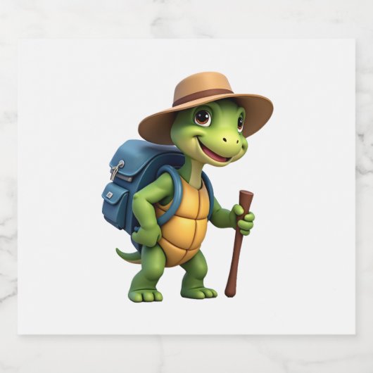 Funny Turtle Wandern Grafisches Camping Lover Adve Schaumweinetikett (Einzelnes Label)