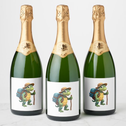 Funny Turtle Wandern Grafisches Camping Lover Adve Schaumweinetikett (Flaschen)