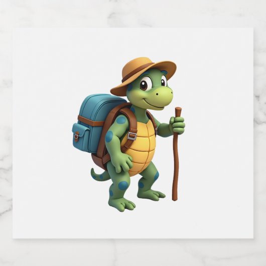 Funny Turtle Wandern Grafisches Camping Lover Adve Schaumweinetikett (Einzelnes Label)