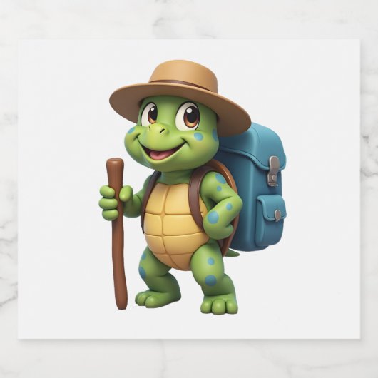 Funny Turtle Wandern Grafisches Camping Lover Adve Schaumweinetikett (Einzelnes Label)