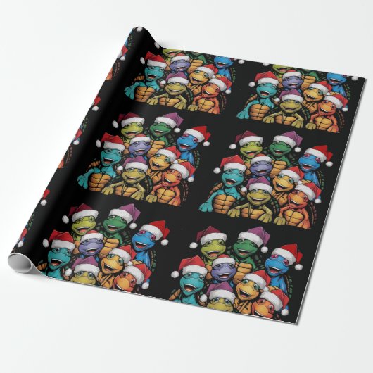 Funny Turtles in Weihnachtsmannmützen Weihnachten Geschenkpapier (Ungerollt)