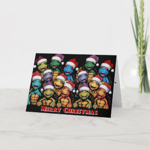 Funny Turtles in Weihnachtsmannmützen Weihnachten Karte