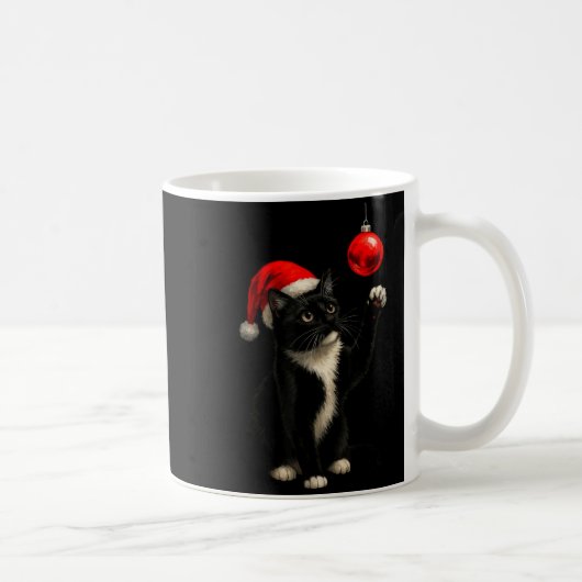 Funny Tuxedo Bauble Cat Santa Hat Red Xmas Christm Kaffeetasse (Rechts)