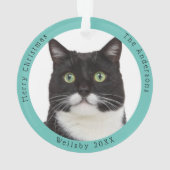 Funny Tuxedo Cat Besuchen Weihnachten Ornament (Rückseite)