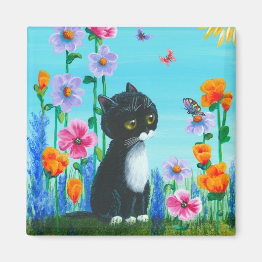 Funny Tuxedo Cat Blume Creationarts Magnet (Vorne)