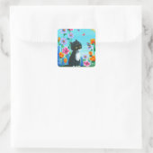 Funny Tuxedo Cat Butterflies Creationarts Quadratischer Aufkleber (Tasche)
