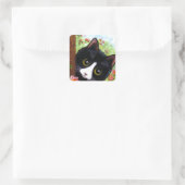 Funny Tuxedo Cat Creationarts Quadratischer Aufkleber (Tasche)
