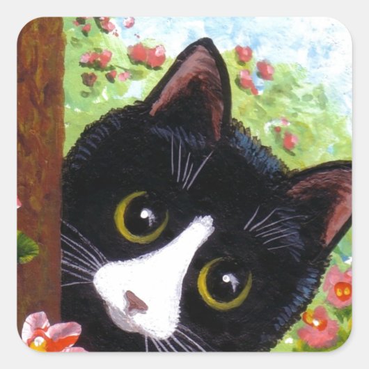 Funny Tuxedo Cat Creationarts Quadratischer Aufkleber (Vorderseite)