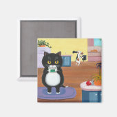 Funny Tuxedo Cat Dog Creationarts Magnet (Vorderseite/Rückseite)